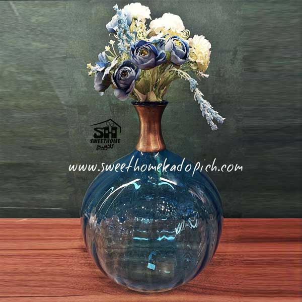 تصویر گلدان بلوری سربرنجی کد 8 مدل 2 آبی