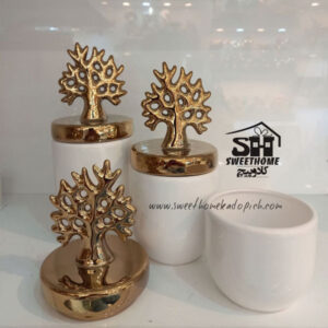 تصویر بانکه سرامیکی مدل درب درختی سفید طلایی