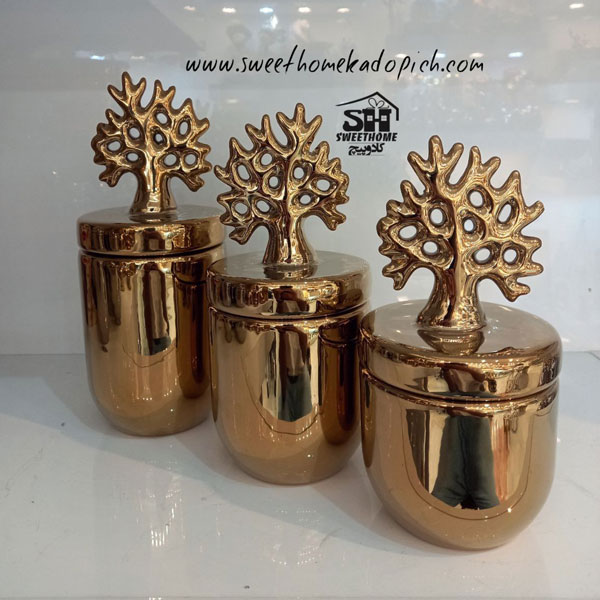 تصویر بانکه سرامیکی مدل درب درختی طلایی