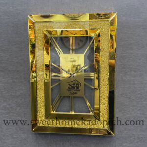 تصویر ساعت دیواری آینه ای مستطیلی طلایی