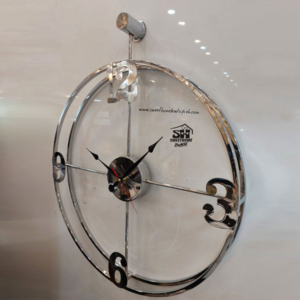 تصویر ساعت دیواری فلزی دو رینگ نقره ای 1