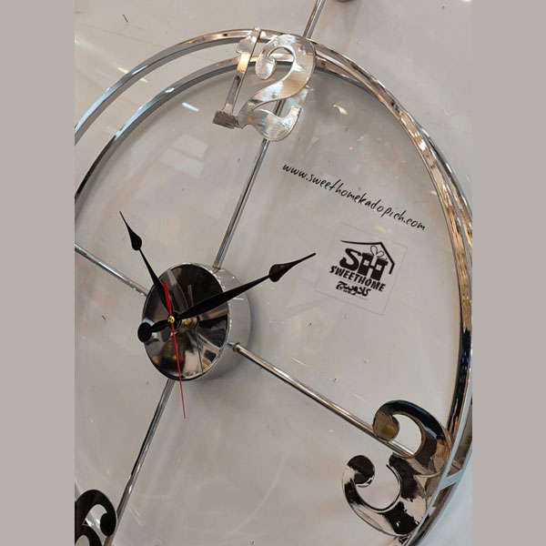 تصویر ساعت دیواری فلزی دو رینگ نقره ای 2