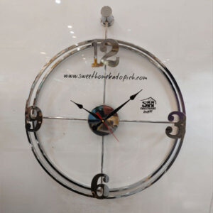 تصویر ساعت دیواری فلزی دو رینگ نقره ای