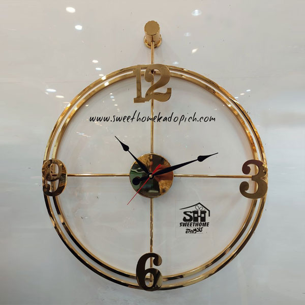 تصویر ساعت دیواری فلزی دو رینگ طلایی