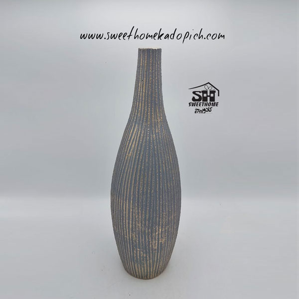 تصویر گلدان رومیزی مدل سنگی طوسی-طلایی