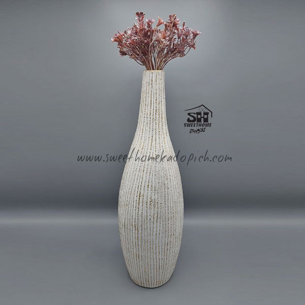 تصویر گلدان رومیزی مدل سنگی سفید-طلایی